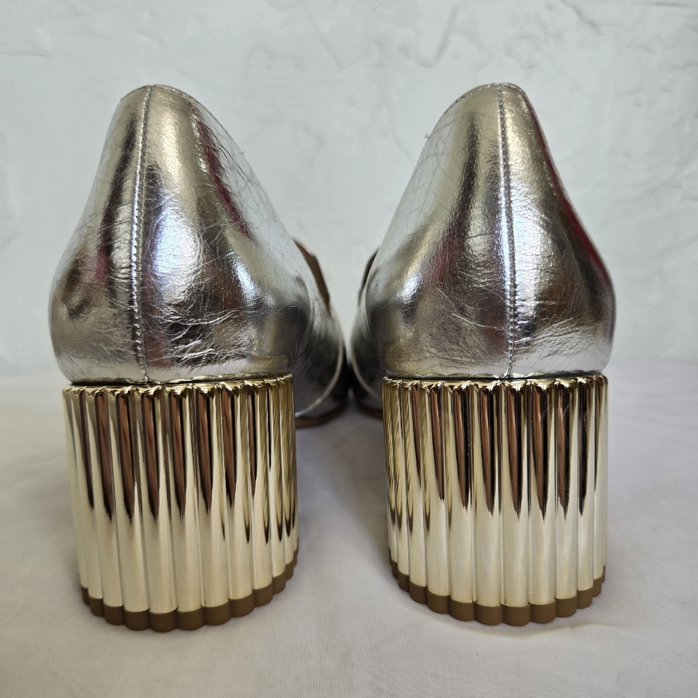 Silver Block Heel Loafers - Picture 9 of 13